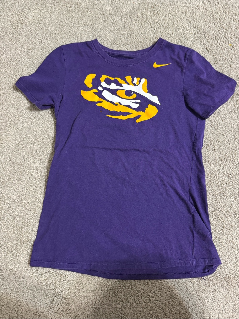 LSU TIGERS Nike Purple Short-Sleeve Tee with Yellow Tiger Eye Graphic